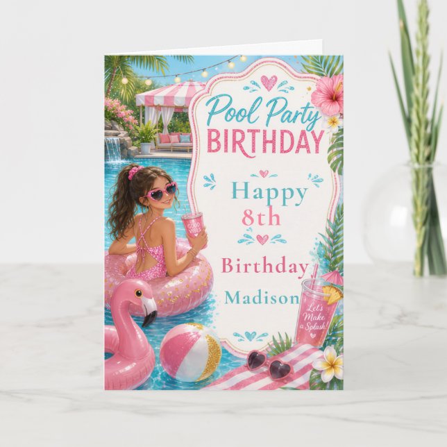 Poolparty-Geburtstag Karte (Vorderseite)
