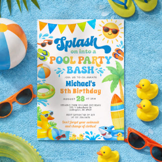 Poolparty-Geburtstagseinladung für Jungen Einladung