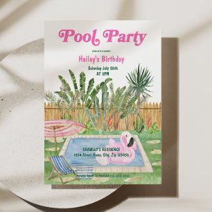 Poolparty-Geburtstagseinladung Pink Einladung