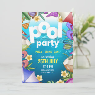Poolparty-Geburtstagseinladung, Sommerparty  Einladung