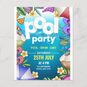Poolparty-Geburtstagseinladung, Sommerparty  Flyer