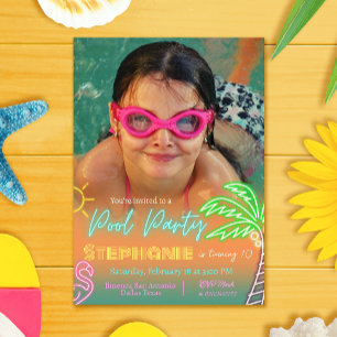 Poolparty im minimalistischen Design mit Bild Einladung