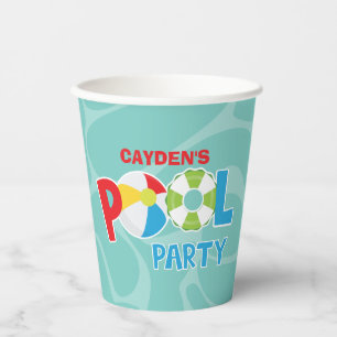 Poolparty-Junge rote blaue Geburtstagspapierbecher Pappbecher