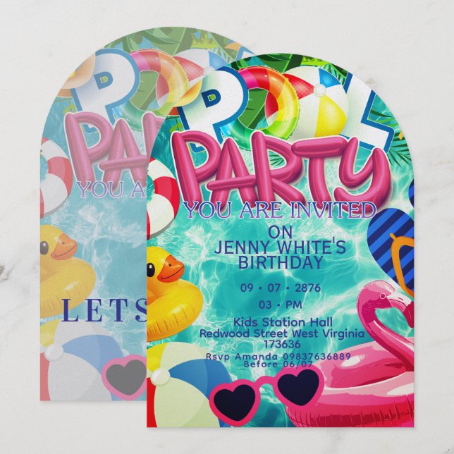 Poolparty-Kinder-Einladung  Einladung (Vorne/Hinten)