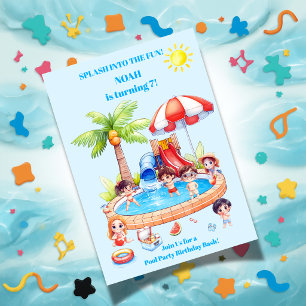 Poolparty-Kinder-Geburtstagseinladung   Bearbeitba Einladung