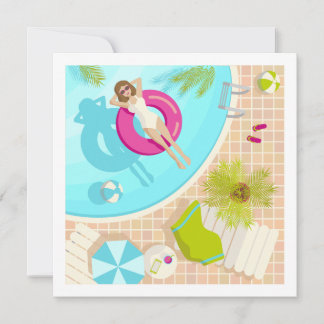Poolparty Mädchen im Bikini Sommerstrand Einladung