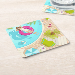 Poolparty Mädchen im Bikini Sommerstrand  Rechteckiger Pappuntersetzer