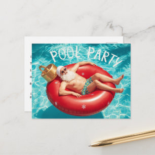 Poolparty mit dem Weihnachtsmann zu Weihnachten Postkarte