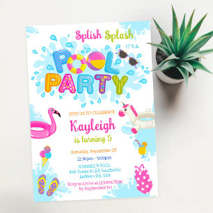 Poolparty Planschen Sommer Strand Geburtstag  Einladung