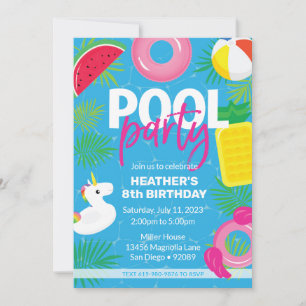 Poolparty    Schwimmbirthstagseinladung Einladung