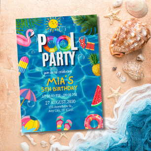 Poolparty Schwimmen Sommer Bash Geburtstag Einladung