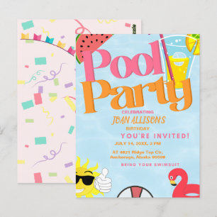 Poolparty Sommer Geburtstagseinladung Wassermelone Postkarte