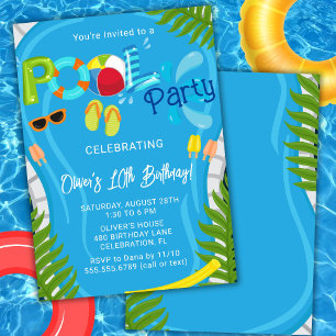 Poolparty Sommer Jungen Geburtstagsfeier Einladung