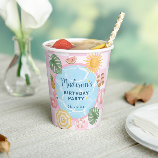 Poolparty-Sommer-Mädchen-Geburtstag Pappbecher (In Situ)