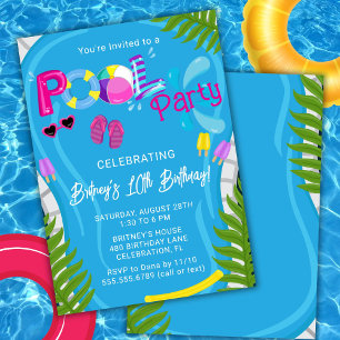 Poolparty-Sommer-Mädchen-Geburtstags-Einladung Einladung
