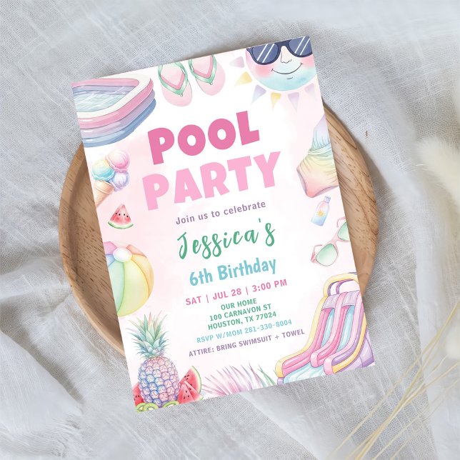Poolparty - Sommer-Mädchen-Geburtstagsfeier Einladung (Von Creator hochgeladen)