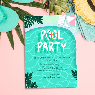 Poolparty Sommer Moderne Tropische Trendige Lustig Einladung