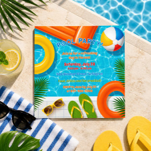 Poolparty Sommerferien Geburtstagseinladung Einladung