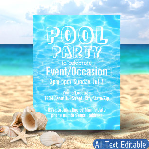 Poolparty Strandparty Blaues Wasser Tropisch Elega Einladungspostkarte