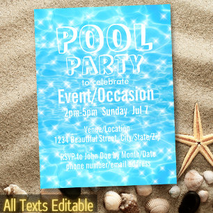 Poolparty Strandparty Sommerparty Wasserwellen Einladungspostkarte