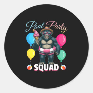 Poolparty-Truppe lustiger Gorilla Sommerferien Runder Aufkleber