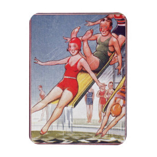 Poolparty Vintage Schwimmen Sommer Magnet