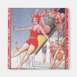 Poolparty Vintage Schwimmen Sommer Magnet