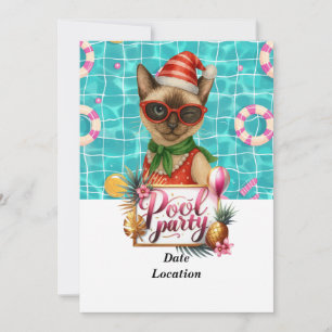 Poolparty Weihnachten im Juli für Katzenliebhaber Einladung