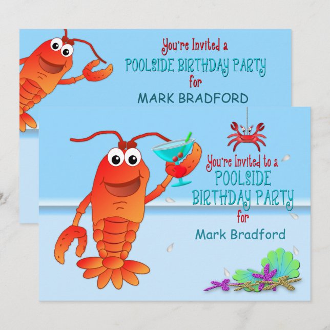 POOLSIDE BIRTHDAY PARTY INVITATION - Hummer/Drink Einladung (Vorne/Hinten)
