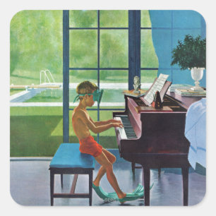 Poolside-Klavier-Praxis Quadratischer Aufkleber