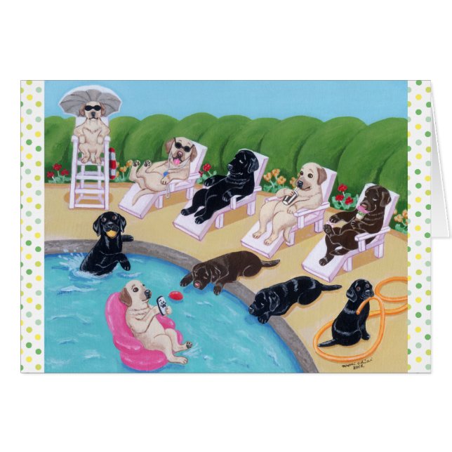 Poolside-Party Labradors Malerei (Vorderseite (Horizontal))