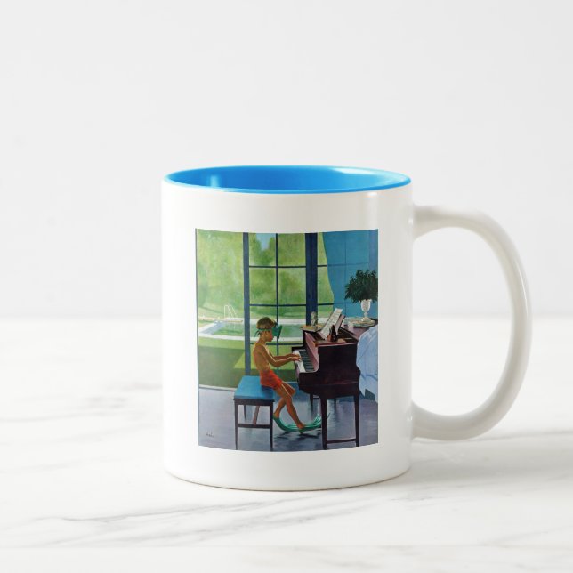 Poolside Piano Praxis Zweifarbige Tasse (Rechts)