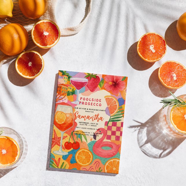 Poolside Prosecco Tropical Collage | Sommerbecken Einladung (Von Creator hochgeladen)