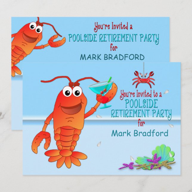 POOLSIDE-RÜCKKEHR-PARTY EINLADUNG - LOBSTER (Vorne/Hinten)