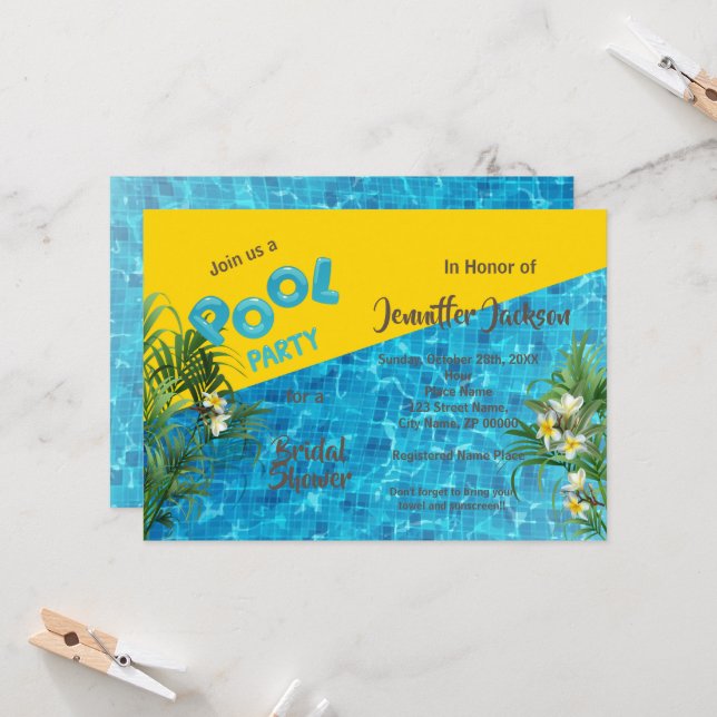 Poolside Summer Bridal Dusche Einladung (Vorderseite/Rückseite Beispiel)