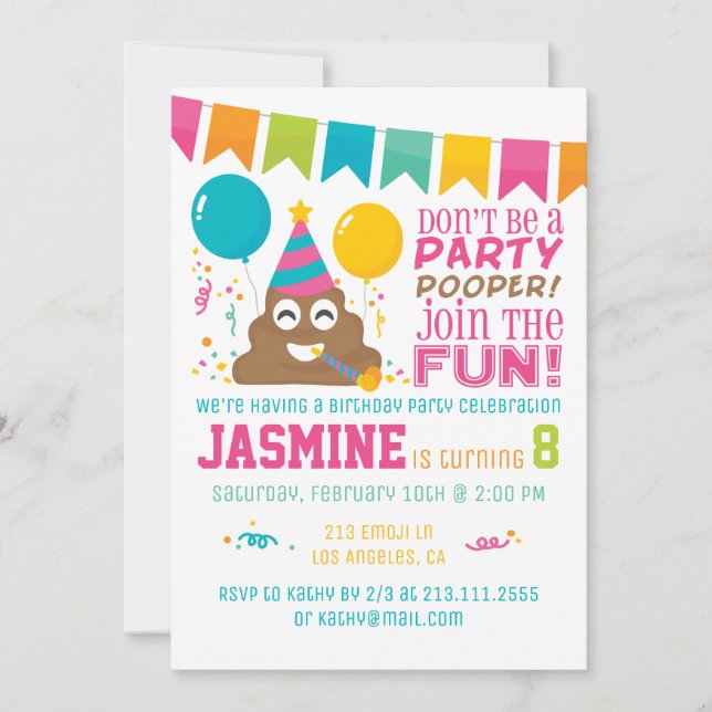 Poop Emoji Funny Invitation à la fête d'anniversai (Devant)