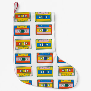 Pop Art 90s nahtlose Muster von Musikkassetten. B Kleiner Weihnachtsstrumpf