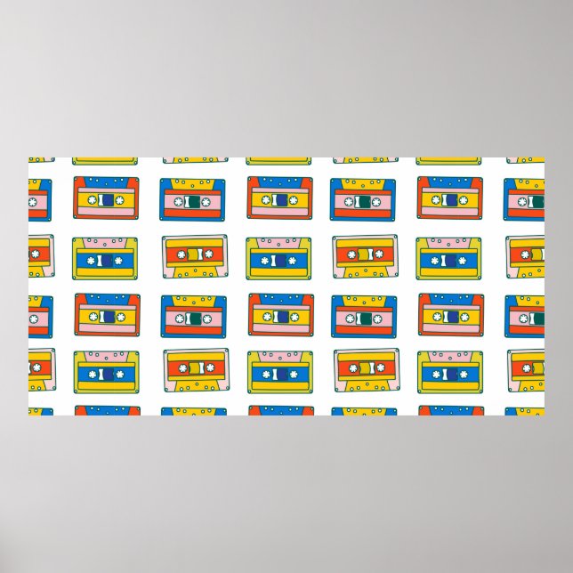 Pop Art 90s nahtlose Muster von Musikkassetten. B Poster (Vorne)