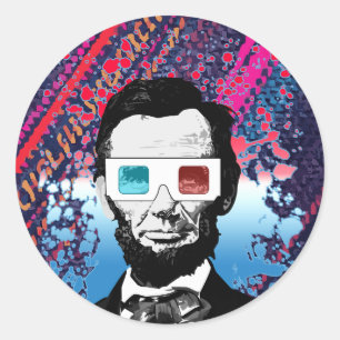 Pop Art Abraham Lincoln 3D-Brille Neon-Patriotisch Runder Aufkleber