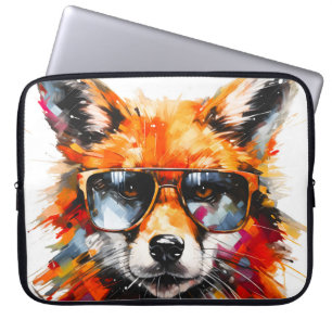 Pop-Art-Abstraktes-Tier-Fuchs-Sonnenbrille-Porträt Laptopschutzhülle