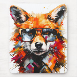 Pop-Art-Abstraktes-Tier-Fuchs-Sonnenbrille-Porträt Mousepad