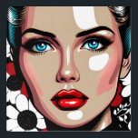 Pop Art Ai Comic Buch Frauengesicht Acryl Wandkunst<br><div class="desc">Comic Buch Stil Pop Kunstfrau mit Glas wie Gesicht. Roter,  weißer und schwarzer Blumenhintergrund.</div>