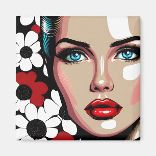 Pop Art Ai Comic Buch Frauengesicht Magnet
