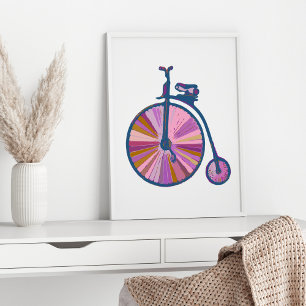 Pop-Art-Altes-Modell-Einrad-Muster in Rosa Poster