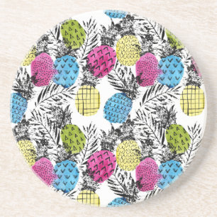 Pop Art Ananas und Palmen Blätter Getränkeuntersetzer