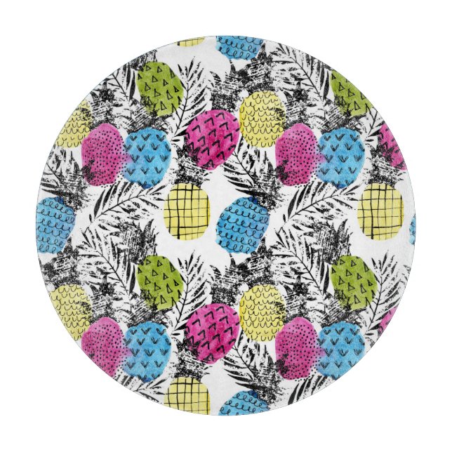 Pop Art Ananas und Palmen Blätter Schneidebrett (Vorderseite)