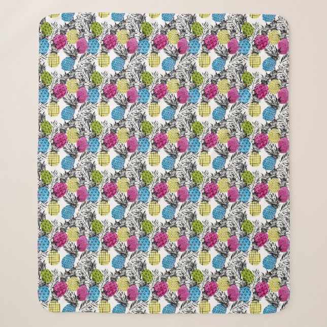 Pop Art Ananas und Palmen Blätter Sherpadecke (Vorderseite)