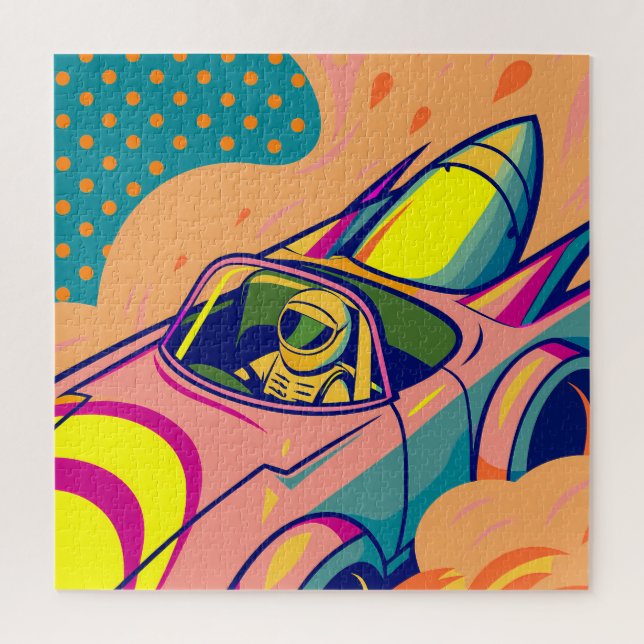 Pop Art Astronaut Driving Rocket Car (Vertikal)