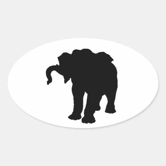 Pop Art Baby Elephant Silhouette Ovaler Aufkleber (Vorderseite)