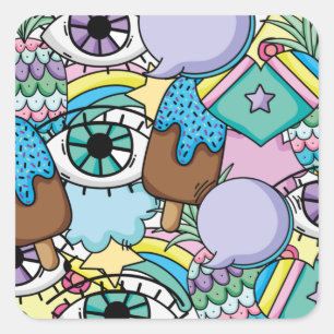 Pop Art Background Cartoon Quadratischer Aufkleber